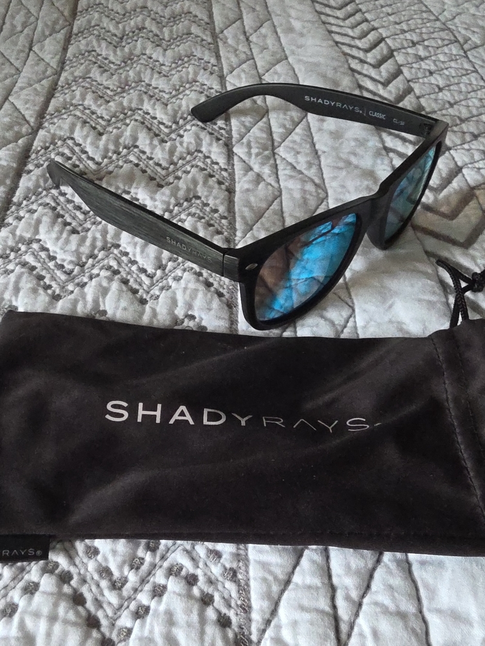SHADYRAYS Men's Black/Grey Wood Look Frame Sunglasses with Blue Mirrored Lenses